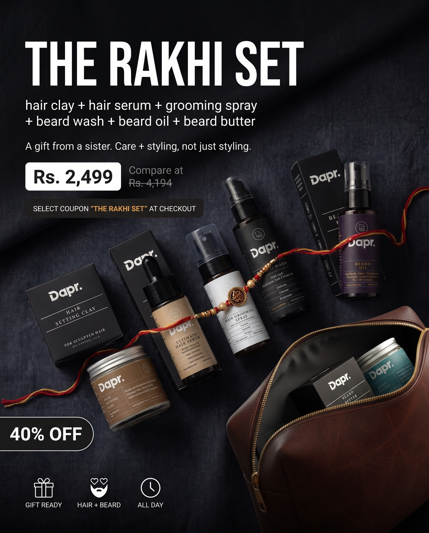 The Rakhi Set - Raksha Bandhan gift bundle for hair and beard care